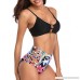 Tempt Me Women 2 Piece Strappy Keyhole Cutout Bikini Top with High Waisted Lace Up Floral Printed Bottom Black B07DQGRVSM